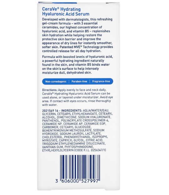 CeraVe Hydrating Hyaluronic Acid Serum for Softer Skin, 30ml - Image 4