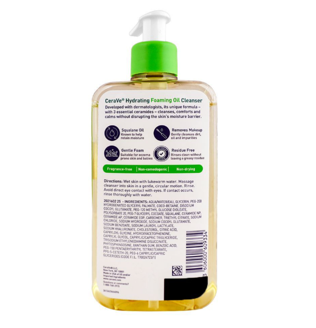 CeraVe Hydrating Foaming Oil Cleanser for Dry, Very Dry & Sensitive Skin , 355ml - Image 3