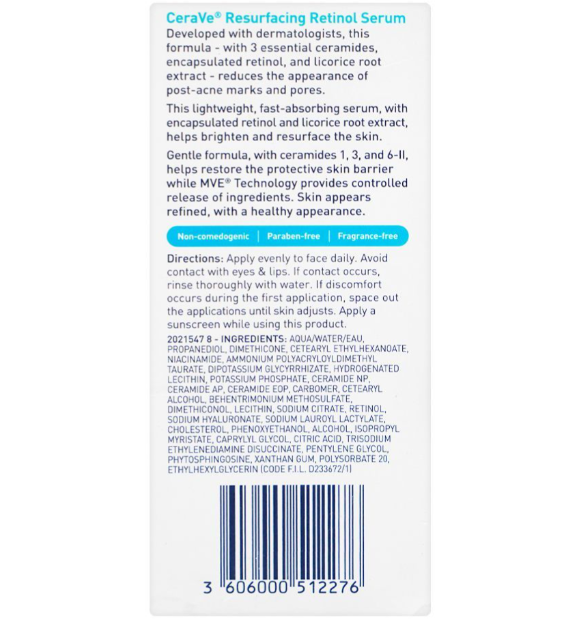 CeraVe Resurfacing Retinol Serum with Ceramides & Niacinamide – For Post-Acne Marks & Uneven Skin Tone, 30ml - Image 4